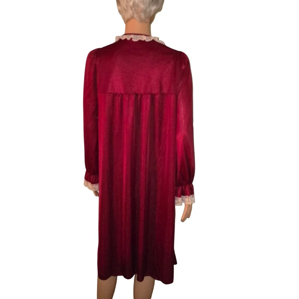 Vintage Gossard Artemis Nightgown Medium Red Lace Trim Tie Neck Lingerie‎